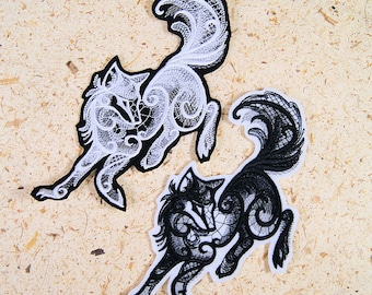Wolf Midnight Creatures Baroque Iron On Embroidery Patch MTCoffinz - Choose Size / Color