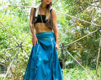 Gypsy Skirt, Tribal Skirt, Wrap Long Skirt, Summer Spring Funky Clothing, Hippie, Fairy, Dance Skirt, One Size, Cotton Skirt, Turquoise