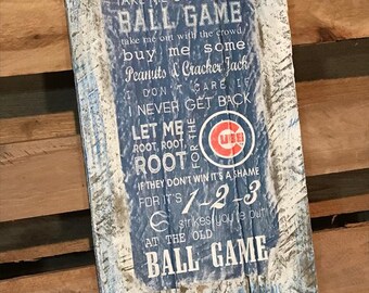 Chicago Cubs Rustic Take Me Out to the Ballgame Wood Sign