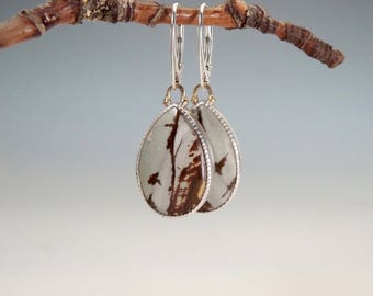 Jasper Earrings, Cherry Creek Jasper, Dangle Earrings, Sterling Silver, 14kt Gold, Fabricated