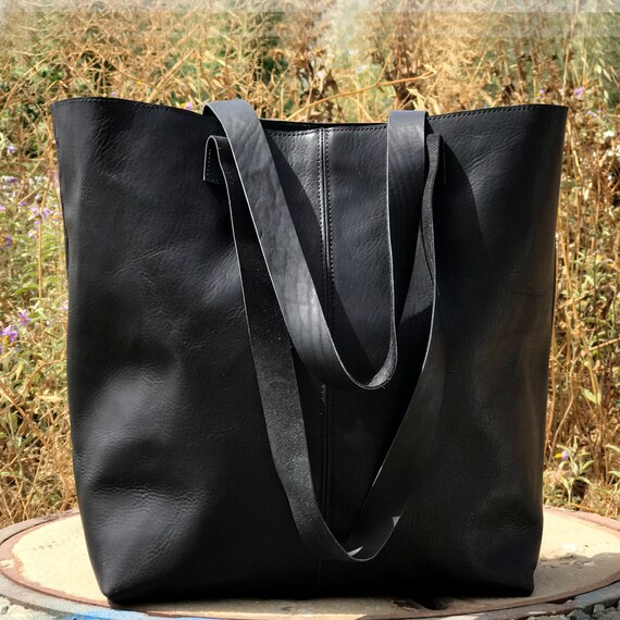 Sale Black leather tote bag Leather bucket bag Crossbody
