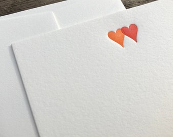 Set of 5 letterpress cards & envelopes - two hearts