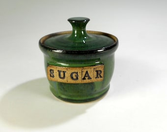 Ceramic sugar bowl with SUGAR, pottery sugar bowl, stoneware sugar bowl, ceramic sugar bowl with lid