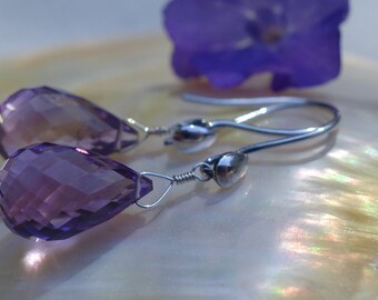 Amethyst Earrings, Amethyst Jewelry, Faceted Amethyst Briolettes, Gemstone Earrings, Gemstone Jewelry, Birthstone Earrings, FebruaryAmethyst