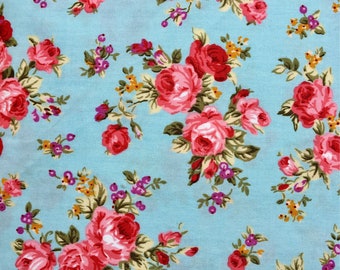 Retro Floral Fabric - Rose & Hubble - Sky Blue
