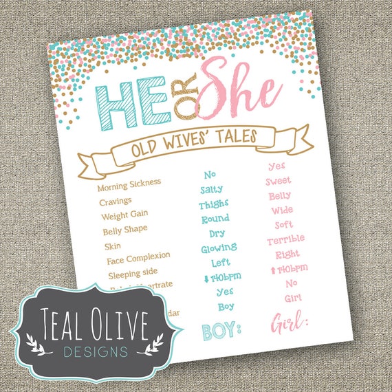 Gender Reveal Old Wives' Tales Printable Chalkboard
