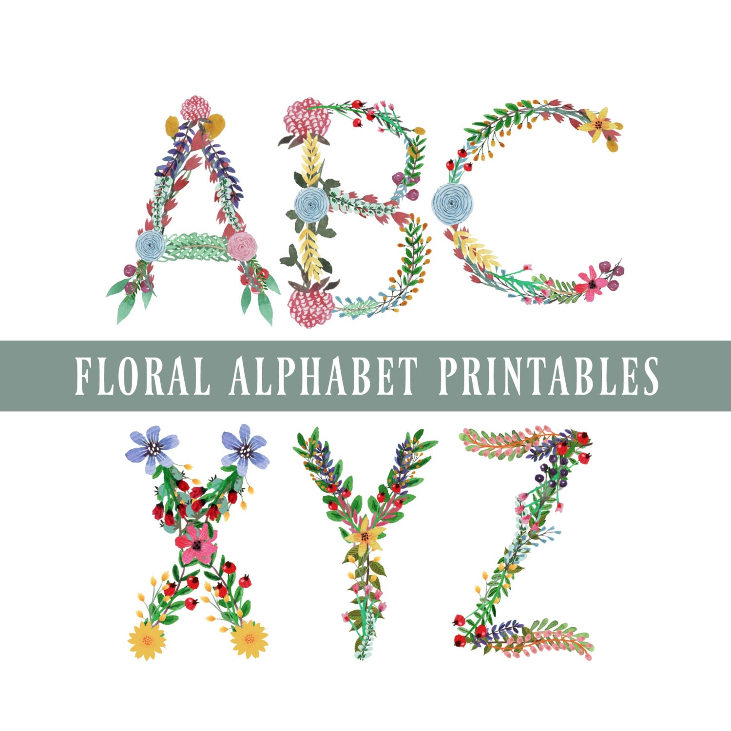 Floral Alphabet & Numbers Printables Letters A to Z 0 to 9