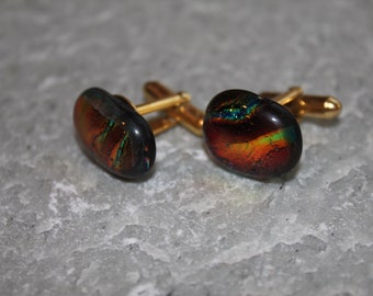 Dichroic Fused Glass Cuff Links Rich Colors
