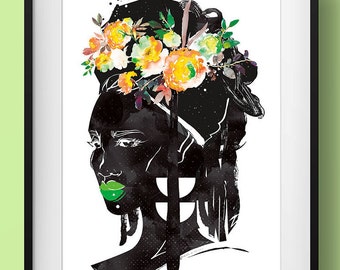 Boho Afro Natural Hair African Black Woman Art Print Poster Dark Skin Ethnic Girl Melanin Queen Boho Afro Natural Hair African Black Woman Art Print Poster Dark Skin Ethnic Girl Melanin Queen
