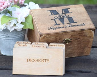 Recipe Box - Personalized Recipe Box - Housewarming Gift - Wedding Shower Decor - Wood Recipe Box - Mothers Day Gift - Christmas Gift