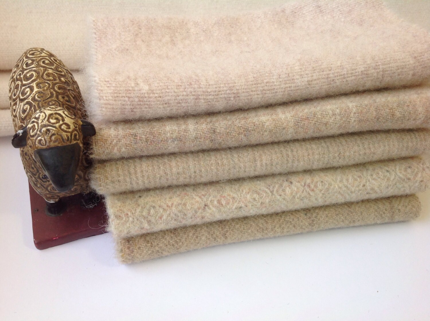 5) Fat 1/16ths, Antique Whites, Wool Fabric for Rug Hooking and