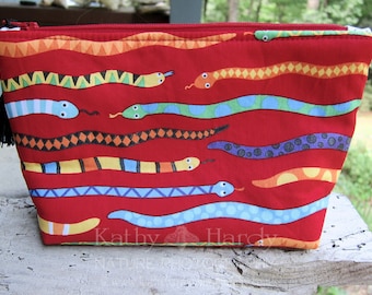 Zippered Pouch | Makeup Bag | Lined Bag | Cute Snake Fabric | Colorful Snakes Fabric Makeup Bag | Small Gift Under 20 | Camera Accessory Bag
