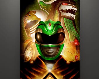 Power Rangers Inspired, "Tommy" 11X17 Art Print Green Ranger White Ranger Dragon Zord