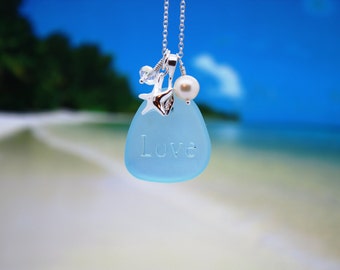 Sea Glass Jewelry Sea Glass Necklace Seaglass Necklace Blue Seaglass Jewelry Wedding Jewelry Bridal Jewelry Bridesmaid Jewelry Engraved 12