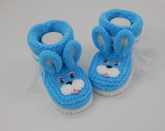 Baby booties bunnies, Baby boy, Baby girl, Knitted baby booties.