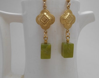 Green jade dangle earrings