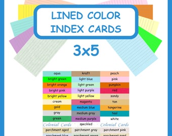 100 Color Index Cards 3x5 Ruled Lined Card Stock ~ Blank Cardstock with Lines