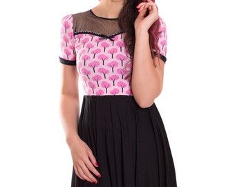 LOVELY_D02 Pink/Black Trees Swing Dress