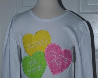 Personalized Valentine's Conversation Hearts Applique Shirt or Bodysuit Girl or Boy