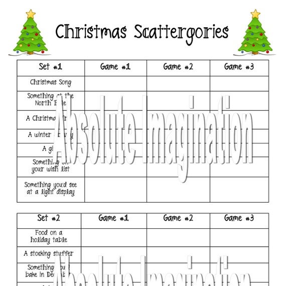holiday scattergories list