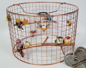Unique Antique Copper Birdcage Lightshade Cage Chandelier Pendant Light Shade With Beautiful Artificial Birds