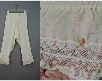 Antique Silk Bloomers, Edwardian 1900s, 27 to 32 inch waist, Vintage Panties