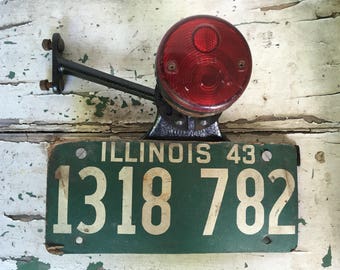 Glass Tail Light License Bracket - Model T Model A 1943 License Plate Illinois - Auto Tail Light - Vintage Tail Light License Plate Light