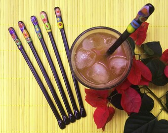 Set of 6 GLASS SWIZZLE STICKS model 3