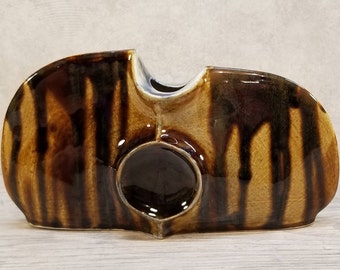 VTG 1979 Studio Art Abstract Sculpture 'Eye' Vase, Signed Dated German Pottery Midcentury Modern Fat Lava Era