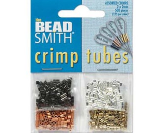 2mm Crimp Tube Beads Assortment 4 Colors 43704 Beadsmith Crimps, Gold Crimps, Silver Crimps, Black Oxide Crimps, Copper Crimps, Crimp Mix