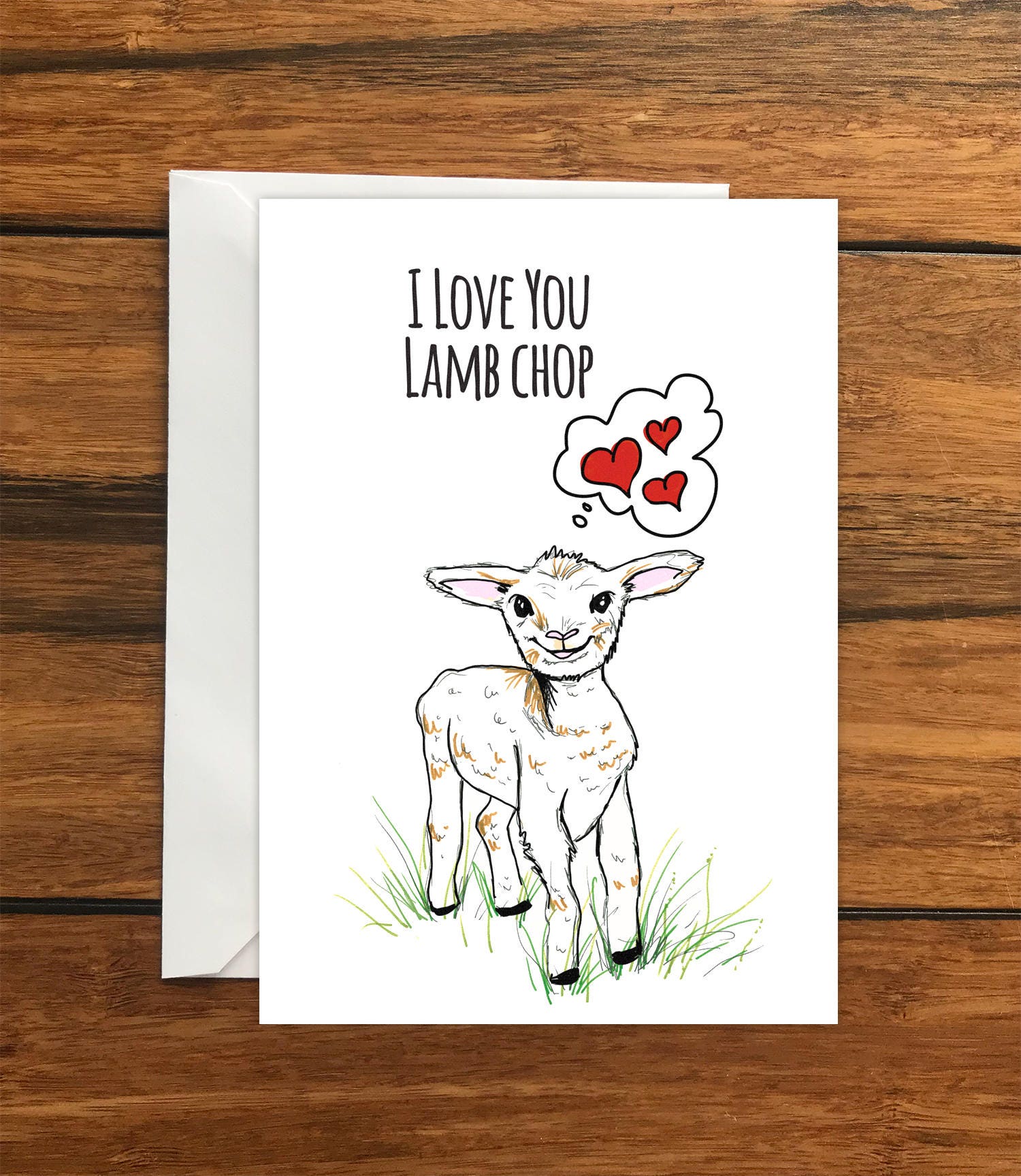 I Love You Lamb chop greeting card A6 One Card and Envelope Valentine's Romantic I Love You Lamb chop greeting card A6 One Card and Envelope Valentine's Romantic
