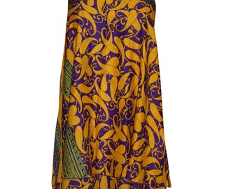 Boho Chic Gypsy Beach Cover Up Yellow Printed Reversible Two Layer Summer Fashion Wrap Around Skirts