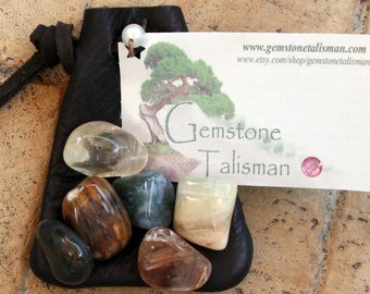 Power Talisman - Natural Gemstone Crystals in a Leather Pouch