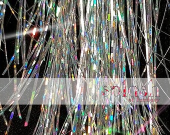 20" OR 40" Hair Tinsel 100 Strands - Sparkling Silver