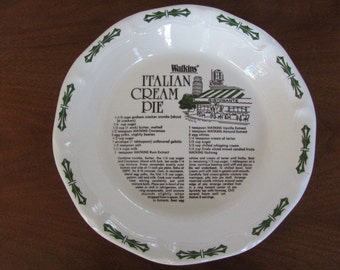 Vintage 80's Watkins Italian Cream Pie Bakeware Pie Plate - Serving - Entertaining - Baking Dish - Kitchen - Pastry - Deep Dish Pie
