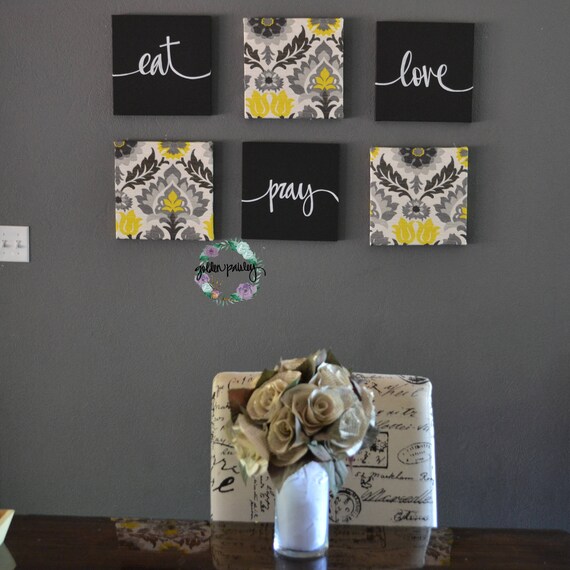 Eat Drink Be Merry Wall Decor Yellow Black Art Set Canvas Like This Item