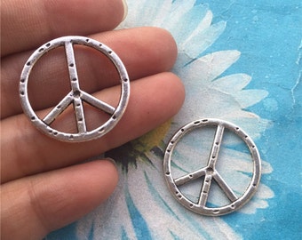 20pc 25mm antiqued silver peace sign charms findings connectors