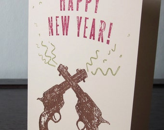 Happy New Year Gocco Screen-Printed Christmas Card