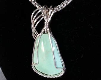 silver wire wrapped turquoise cabochon pendant