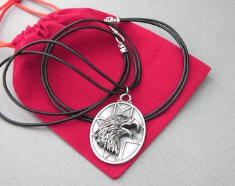 Bald Eagle Head Medallion Pendant, American Eagle, Large Oval, Dimensional, Leather Cord, Men's Pendant, Veteran Military Gift, Patriotic