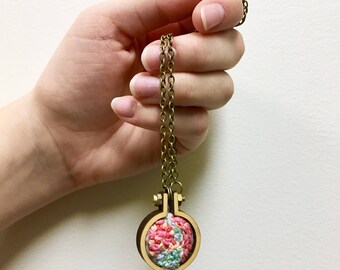 Mini embroidery hoop necklace