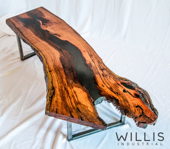 Live Edge Mesquite Slab table w black epoxy filling
