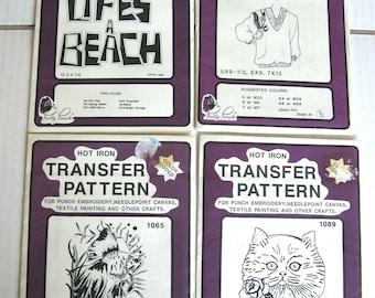 Vintage Pretty Punch Hot Iron Transfer Patterns - Sealed Envelopes - Four (4) Different Patterns - 1980's