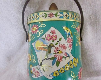 Vintage Murray Allen Candy tin, Hummingbird, teal candy tin,