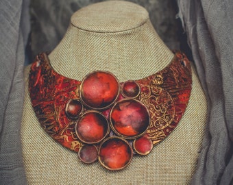 Statement necklace large Bib necklace Red gold necklace large necklace elegant necklace massive necklace polymer clay necklace