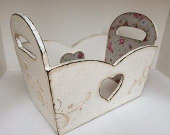 Shabby chic basket, storage basket, shabby chic cotage
