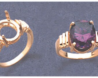 Solid Sterling Silver or 14kt White or Yellow Gold 8x6-12x10 Oval blank Tri-Slash Ring setting Size 7, 163-662/143-662
