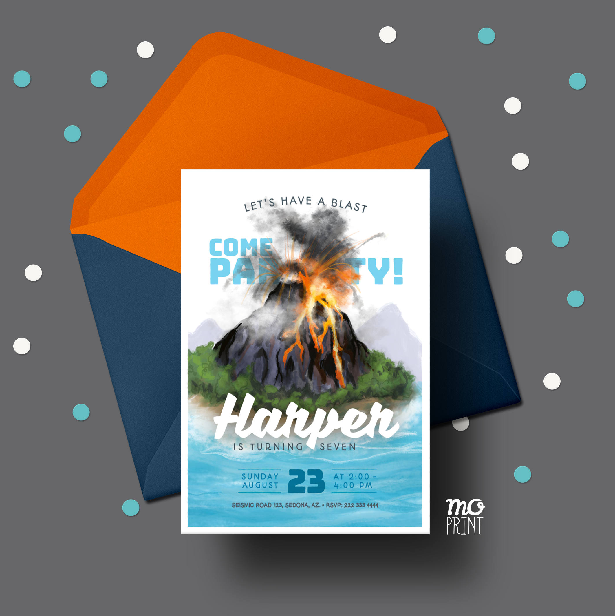 Volcano Invitation Volcano birthday Blasting birthday