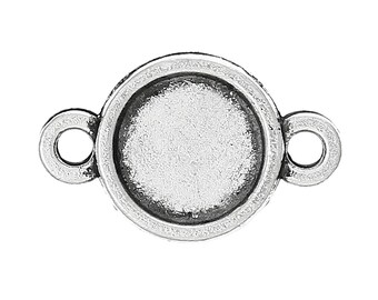 10 Silver Metal 2-hole CONNECTOR Charm Pendants, links, holds 8mm round cabochons chs0517