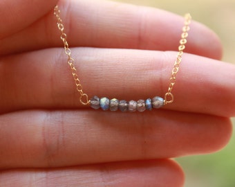 Labradorite Bar Necklace, Minimalist, Delicate, Layered, Labradorite Dainty Necklace, Labradorite Necklace, Gemstone, Layering Necklace